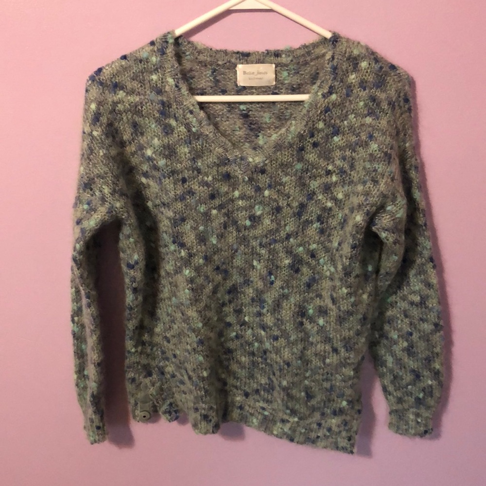 Bella Jones Knitwear Laure Mohair/Wool Blue Patterned V-neck Sweater